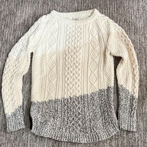 L.L. Bean Women's Two-Tone Cable Knit Sweater - Cream and Gray